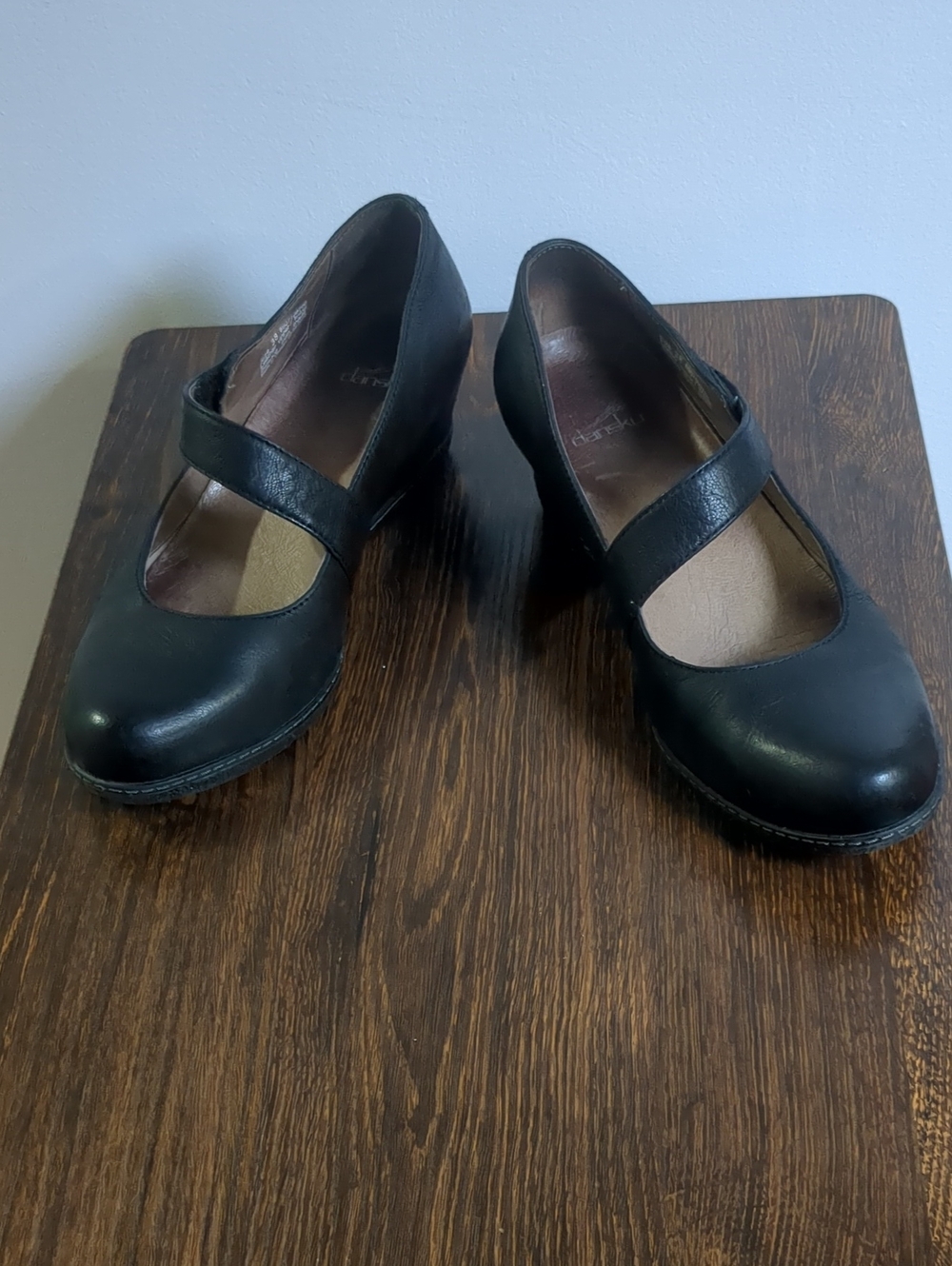 Dansko Lanie Black Burnished Leather Wedge Mary Jane Shoes EU 38 US 7.5-8